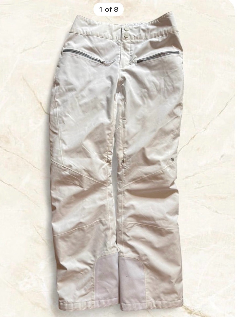 Obermeyer White Bliss Ski pants with zipper pockets - size 10- some scuffs